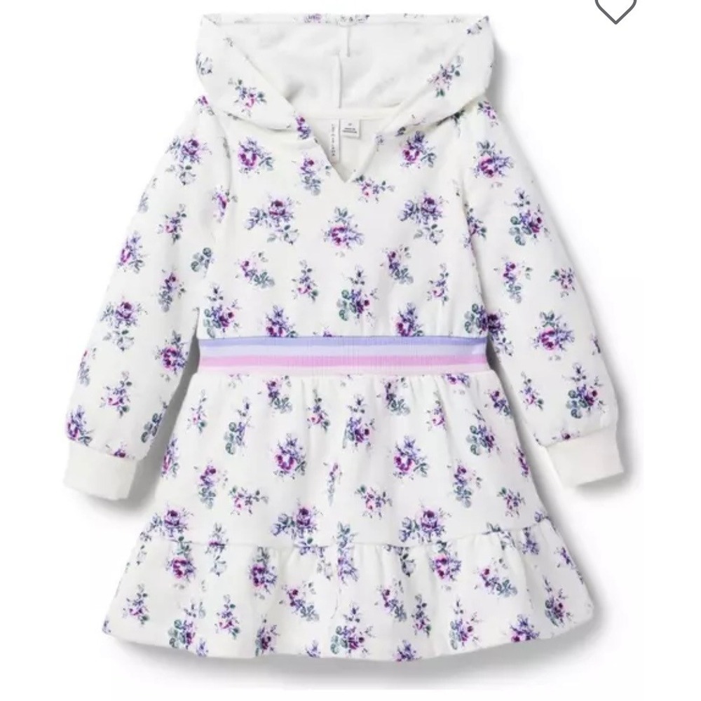 Janie and Jack Floral Hooded Dress Toddler Girls Size 4 White NEW Floral Ruffle - Picture 3 of 6